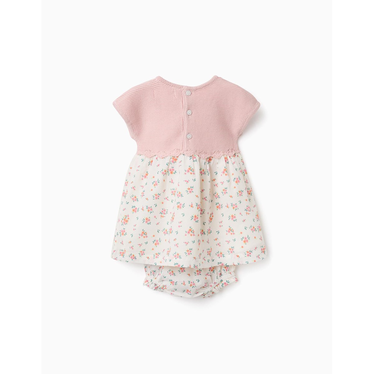 Robe bi-matière avec motif floral rose, ZIPPY
