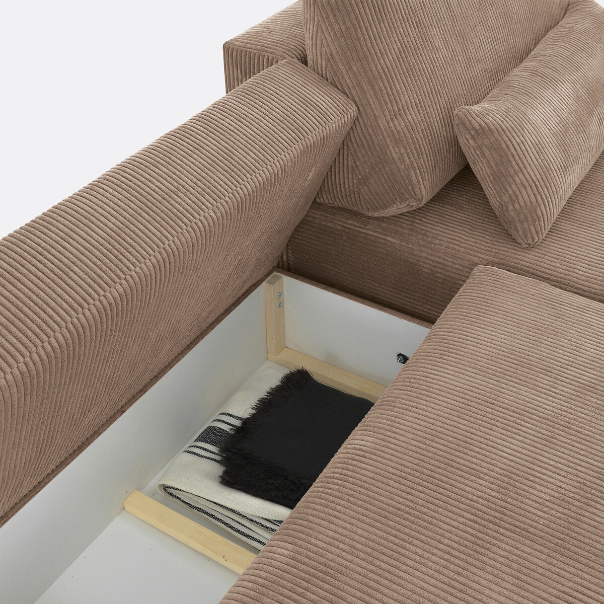 Hoekbank met koffer, ribfluweel, MAONA taupe , LA REDOUTE INTERIEURS