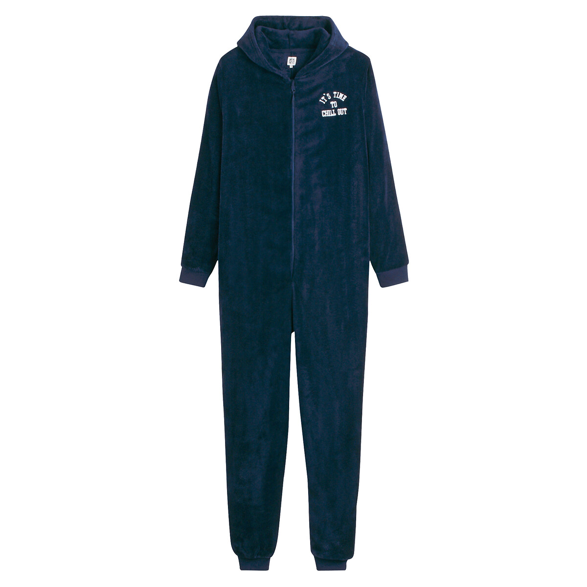 Surpyjama à capuche en polaire, broderie poitrine bleu marine, LA REDOUTE COLLECTIONS