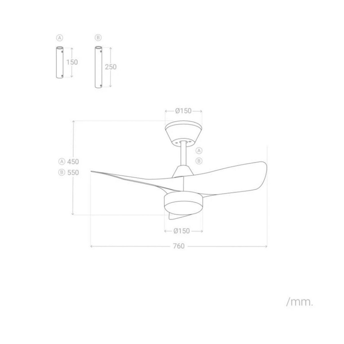 Ventilateur de plafond silencieux avec éclairage LED intégré- EROL couleur unique, DRAWER
