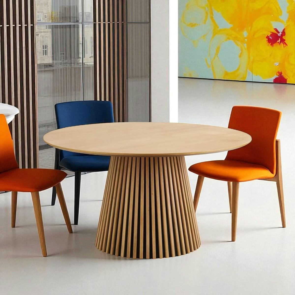 Table ronde moderne, pied baguette AMSTERDAM chêne clair (120 cm), PIER IMPORT