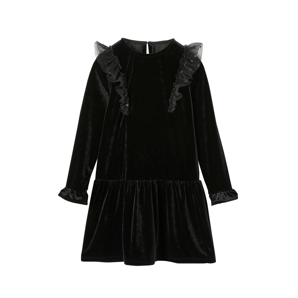 Robe de fête en velours lisse noir, VERTBAUDET