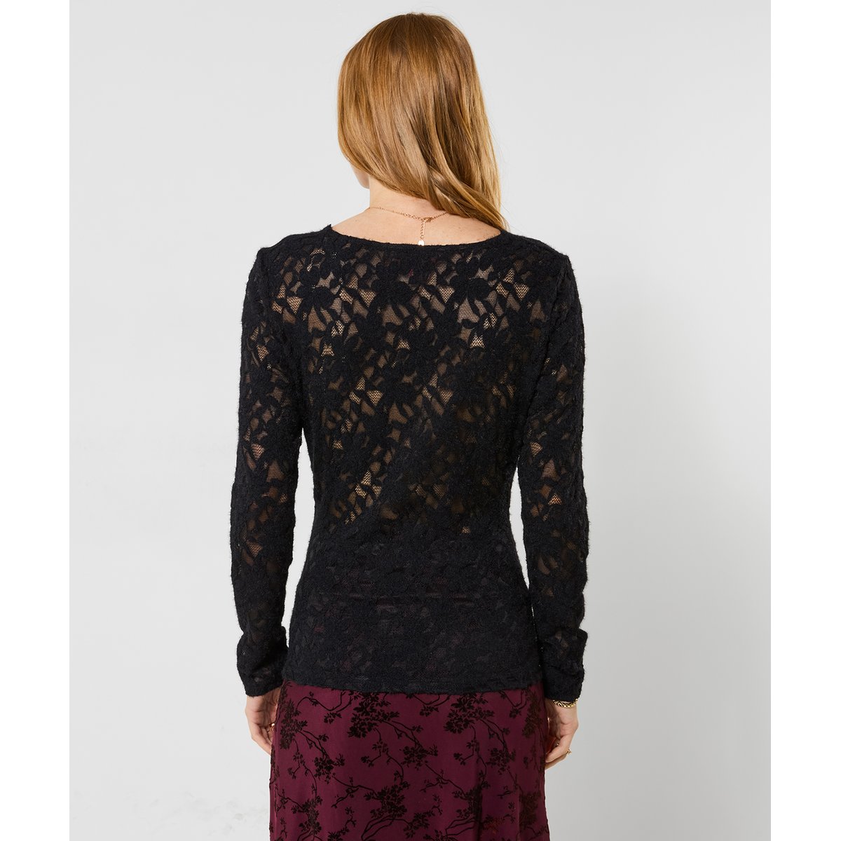 Henley en Dentelle Florale Texturée à Bord Festonné noir, JOE BROWNS