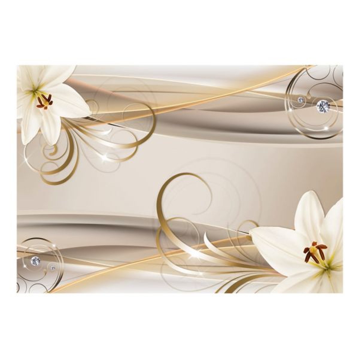 Papier peint intissé panoramique Fleurs Lilies and The Gold Spirals jaune / doré, EDEN