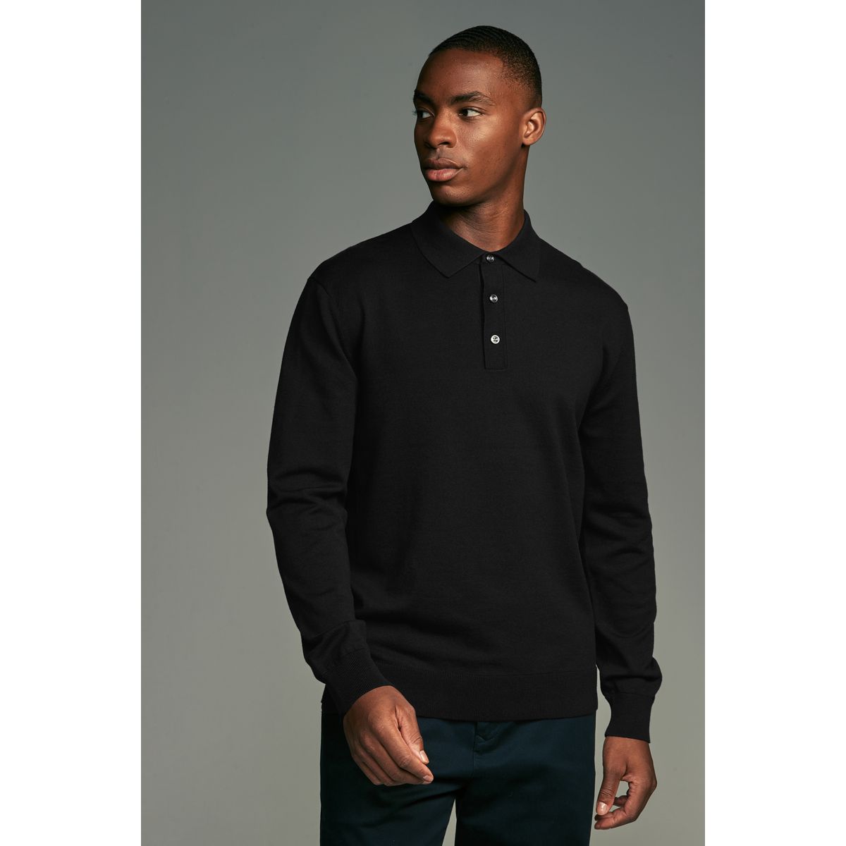 Polo en maille à manches longues, lot de 2 noir/bleu marine, NEXT