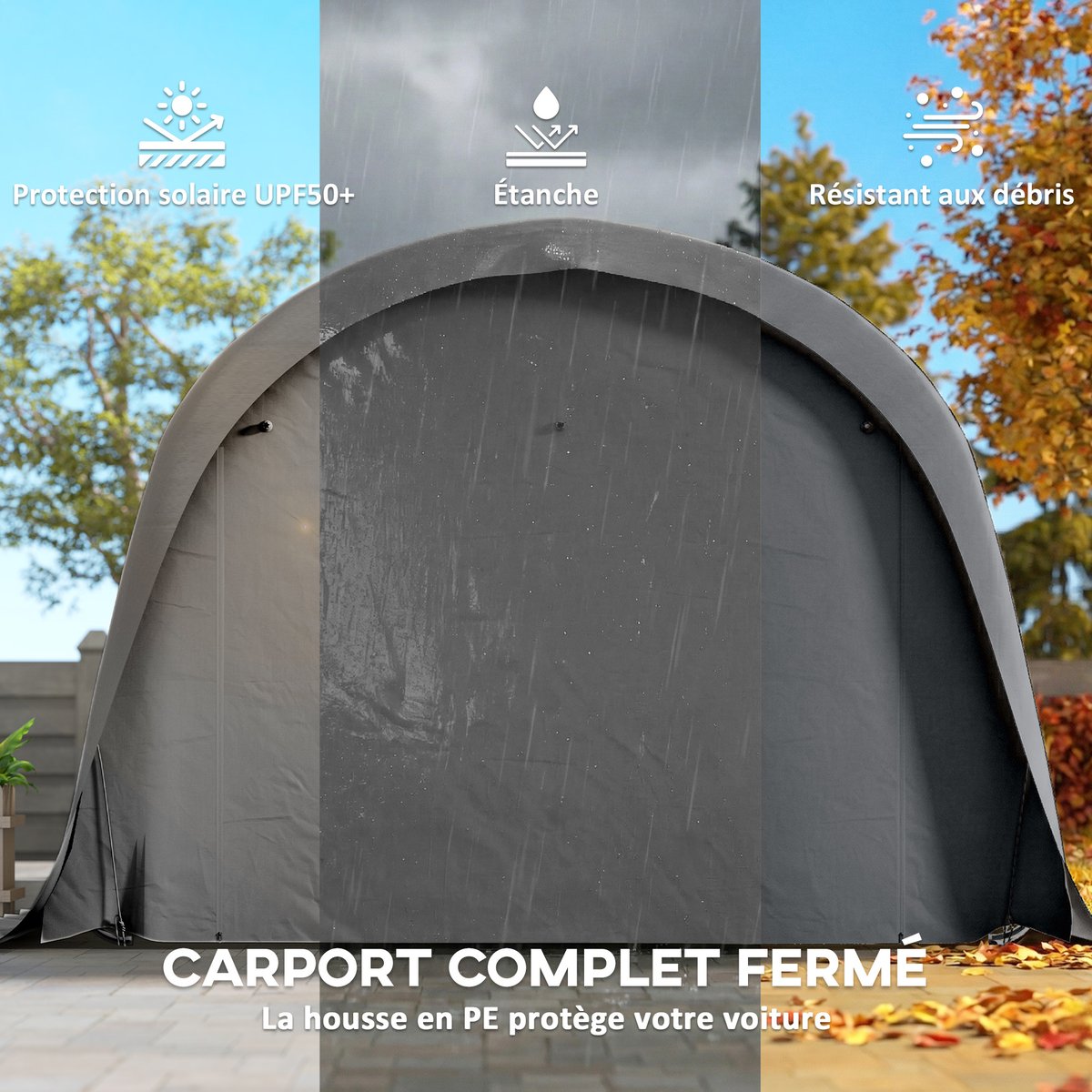 Abri pour voiture Acier galvanisé Gris Foncé gris foncé, OUTSUNNY
