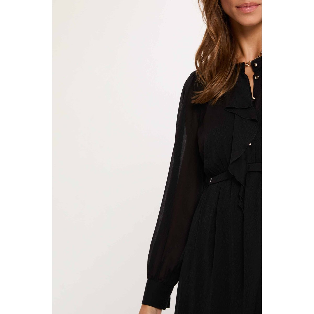 Robe courte jacquard noir, MORGAN