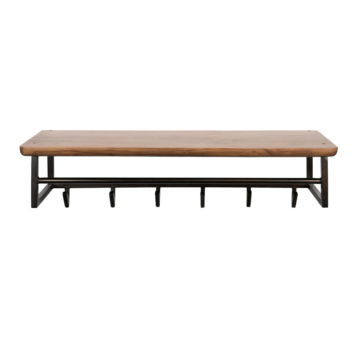 Portemanteau mural 1 étagère bois 1 tringle 6 crochets NAKO marron, PIER IMPORT