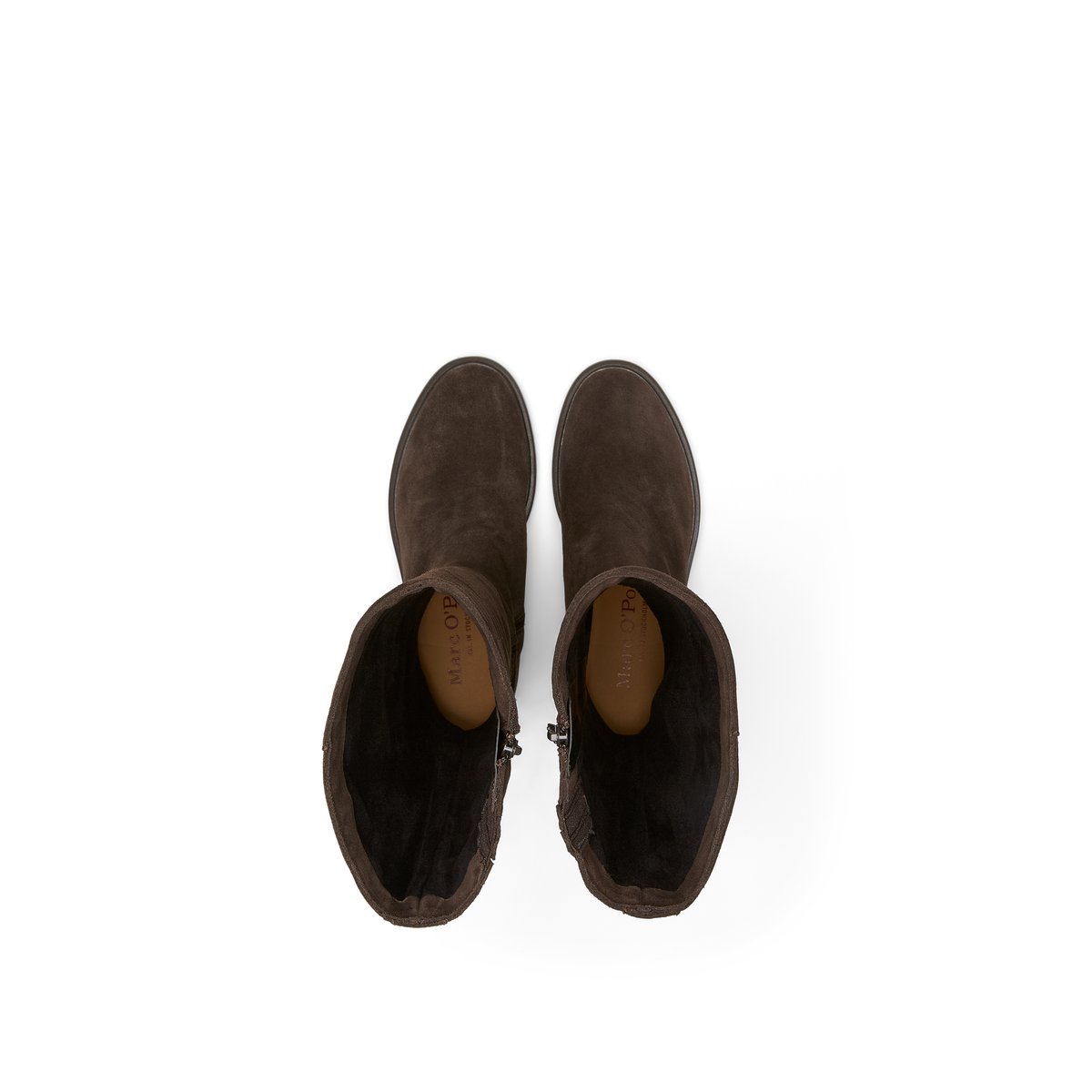 Bottes à tige haute, modèle Paula en cuir velours souple marron foncé, MARC O'POLO