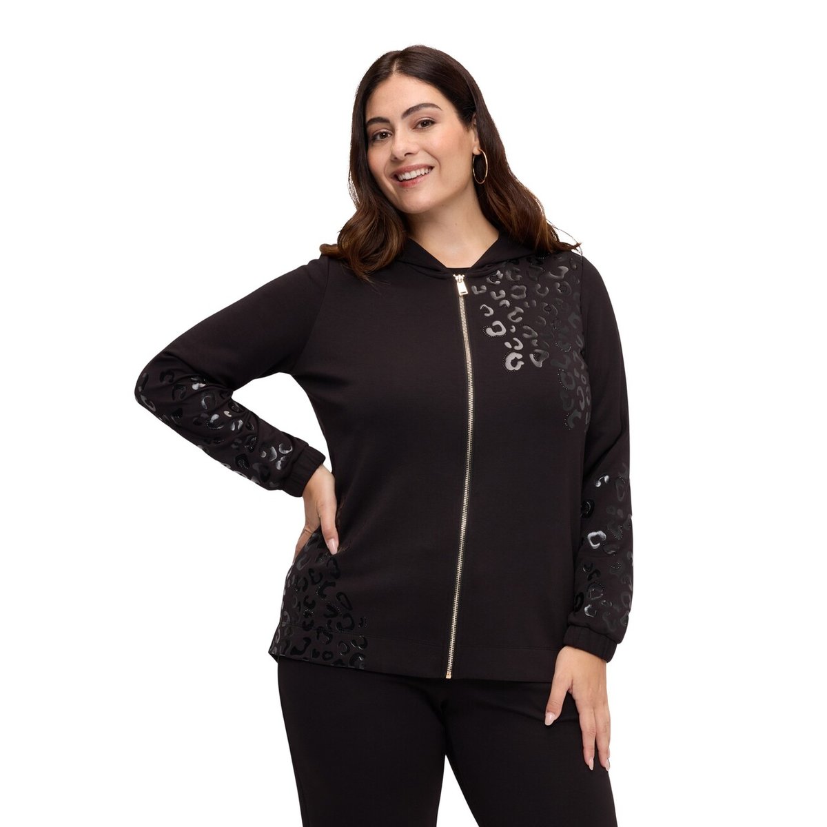 Sweat ouvert avec imprimé maculé noir, FIORELLA RUBINO