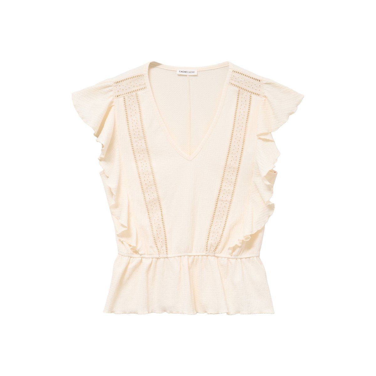 Blouse col rond manches courtes dentelle ecru, CACHE CACHE