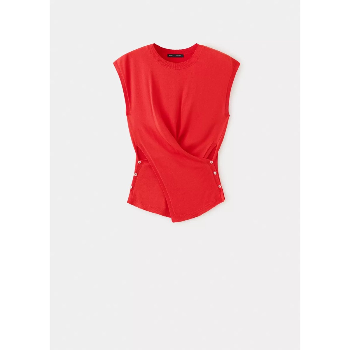 Pull en maille fine drapé rouge, MANGO