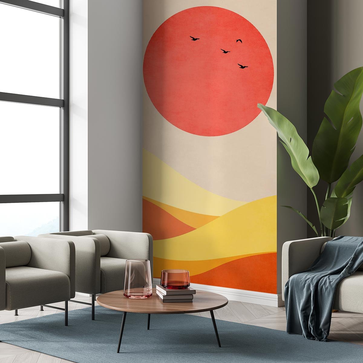 Papier peint colline au soleil intissé, HEXOA