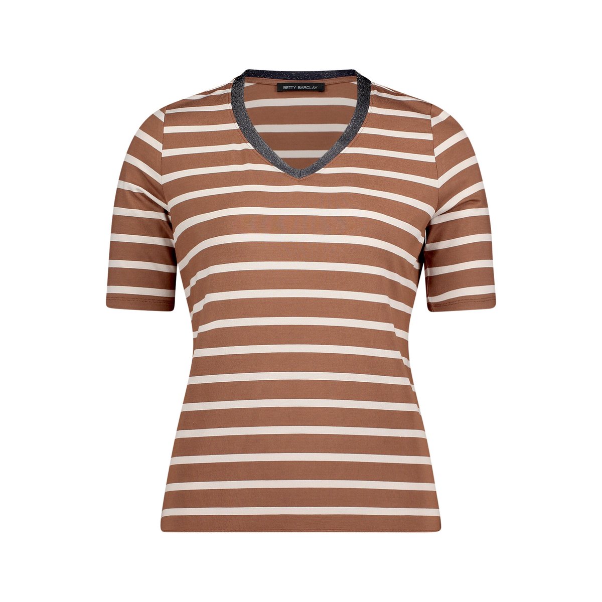 T-shirt à rainures à encolure en v brown/nature, BETTY BARCLAY