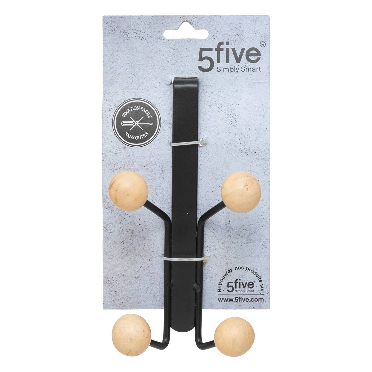 Patère murale 4 crochets en bois BLACKWOOD noir, 5FIVE SIMPLY SMART