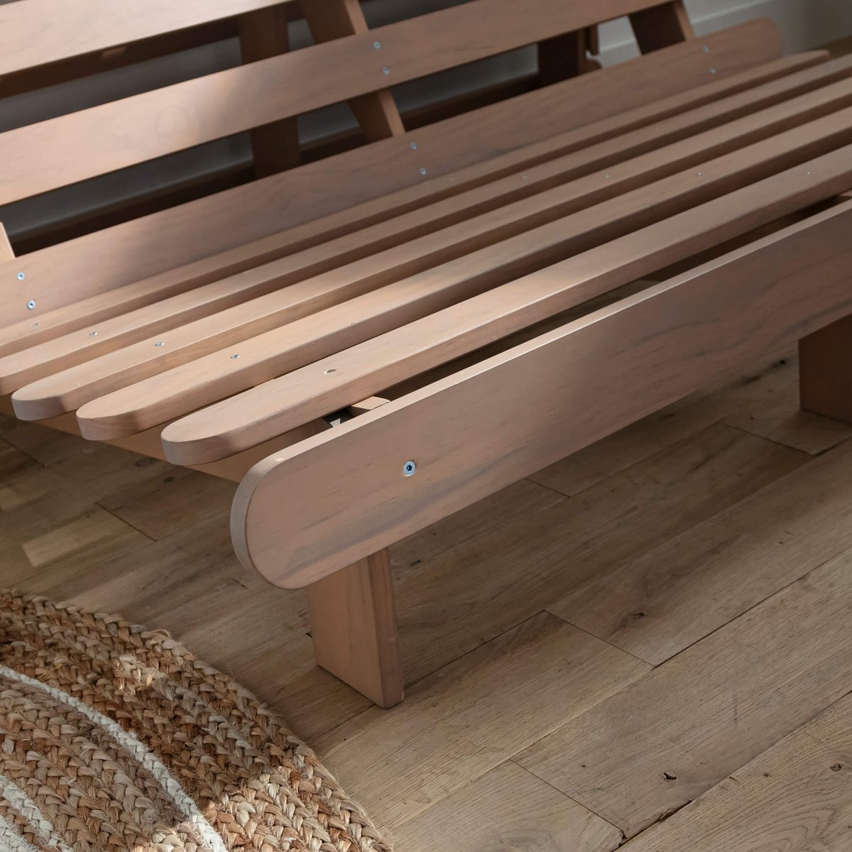 Ensemble matelas futon en coton et structure en bois massif taupe ecru, TERRE DE NUIT