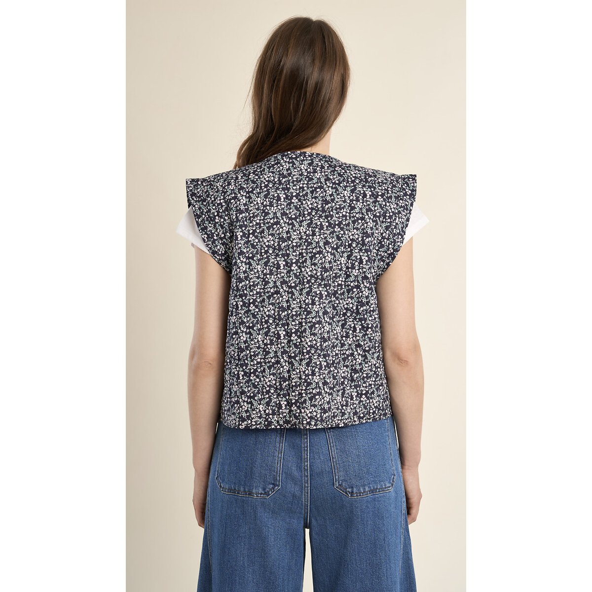Printed Sleeveless Jacket navy print, MOLLY BRACKEN