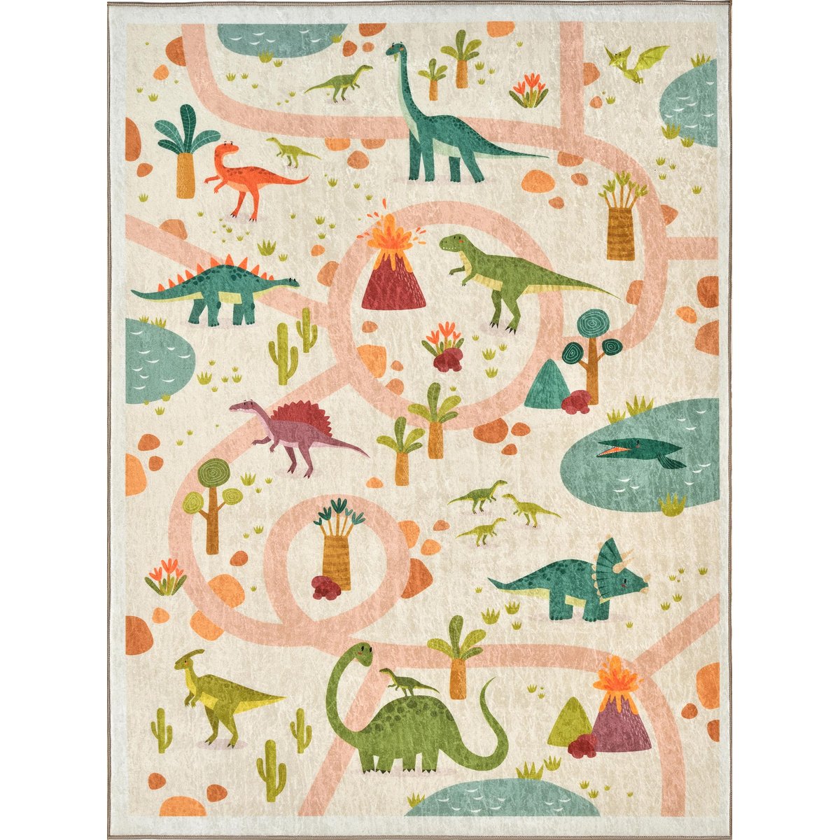 Tapis enfant lavable en machine, motif dinosaure HAPPY couleur unique, NAZAR RUGS