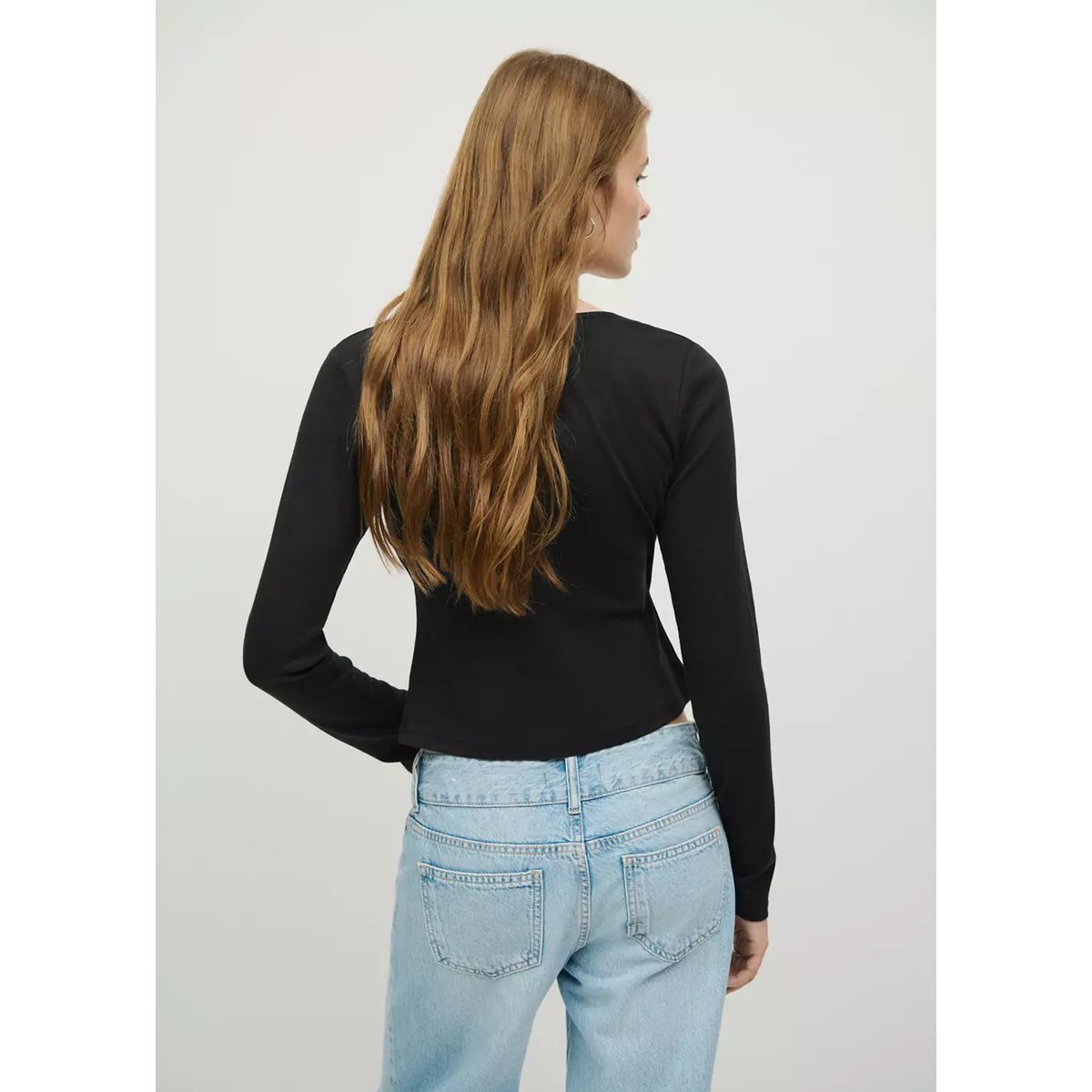 T-shirt côtelé croisé noir, MANGO TEEN