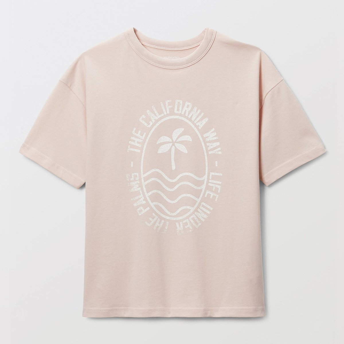 T-shirt manches courtes à inscription en coton BIO GOTS buvard, MONOPRIX