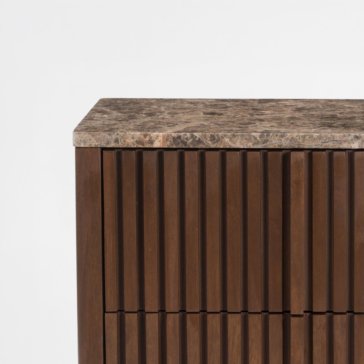Table de chevet en bois de manguier et plateau en marbre - FLAVIO marron foncé, MAISON PAVANE