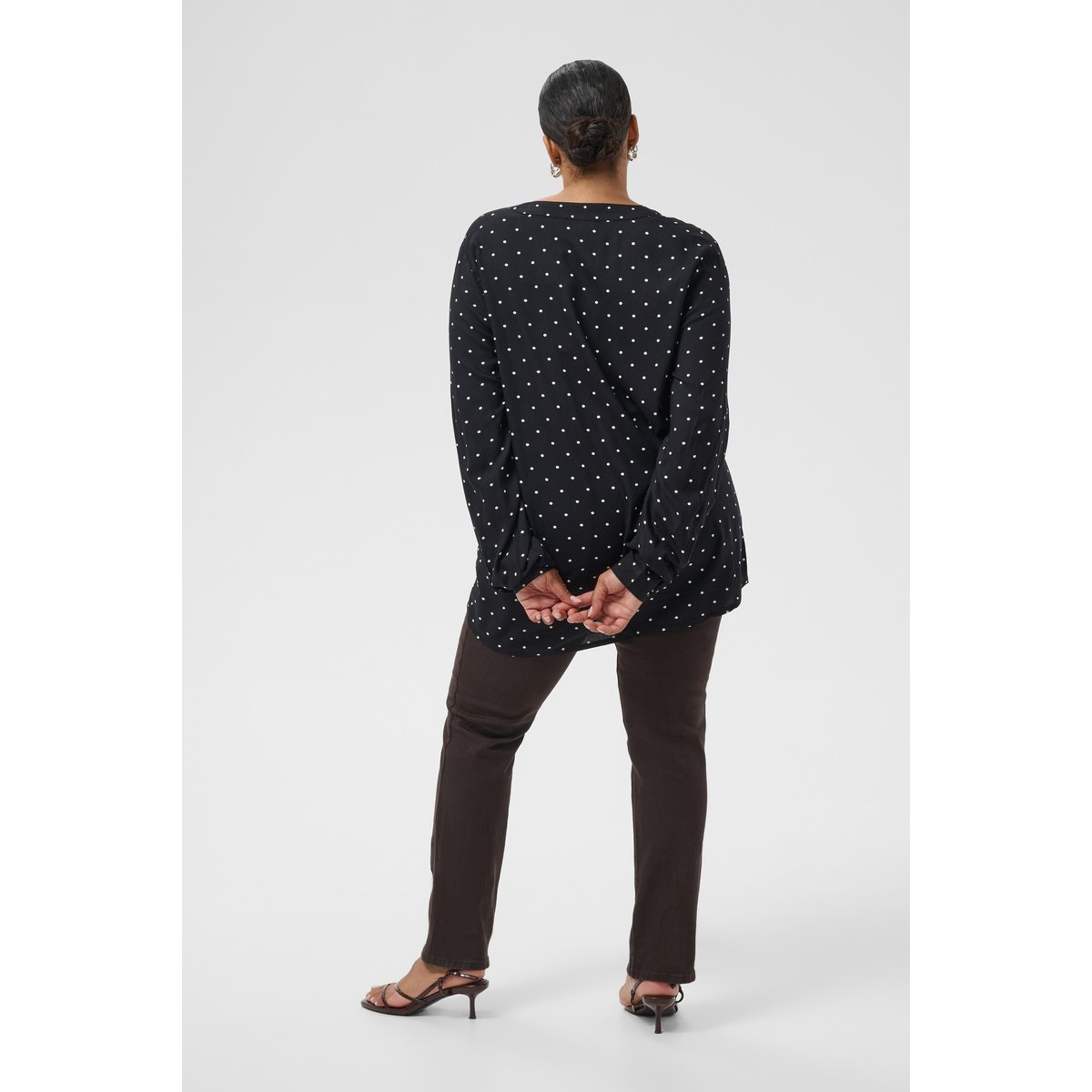 Blouse with long sleeve noir/blanc a pois, KAFFE CURVE