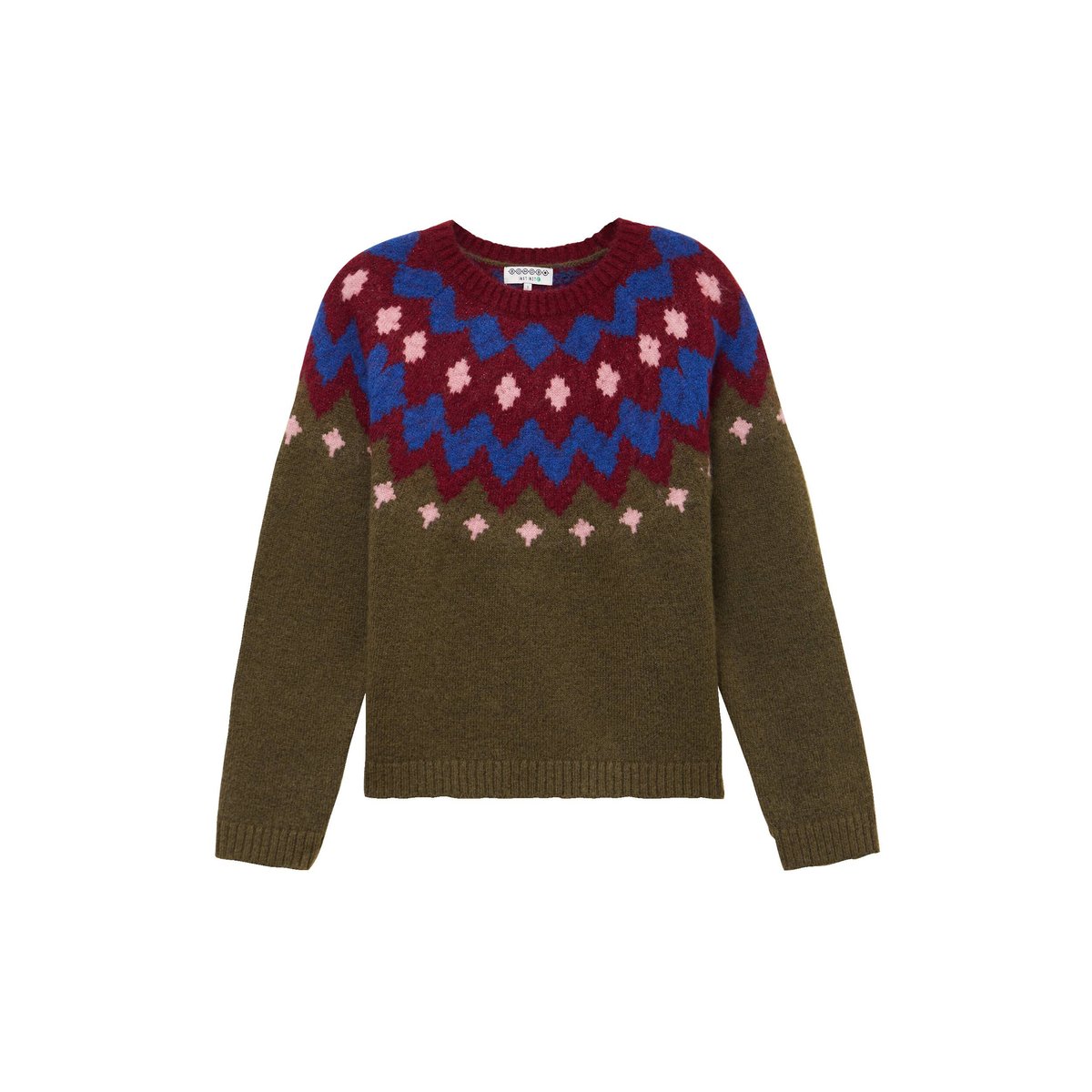 Pull col rond manches longues vert kaki, BONOBO