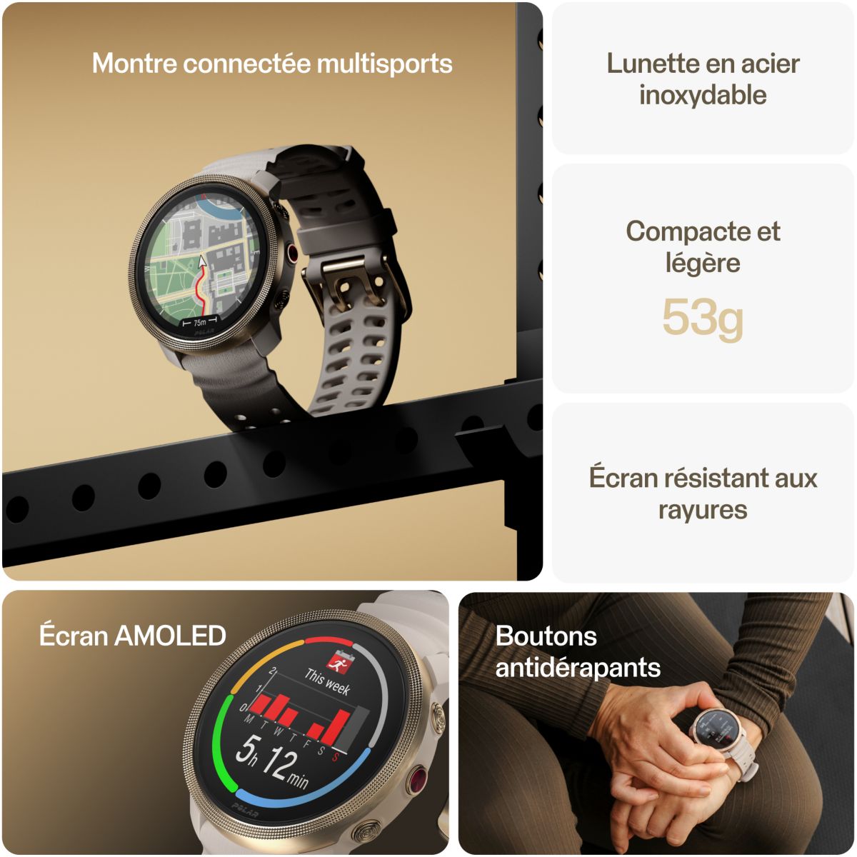 Montre sport Vantage M3 Biege Or S-L beige, POLAR