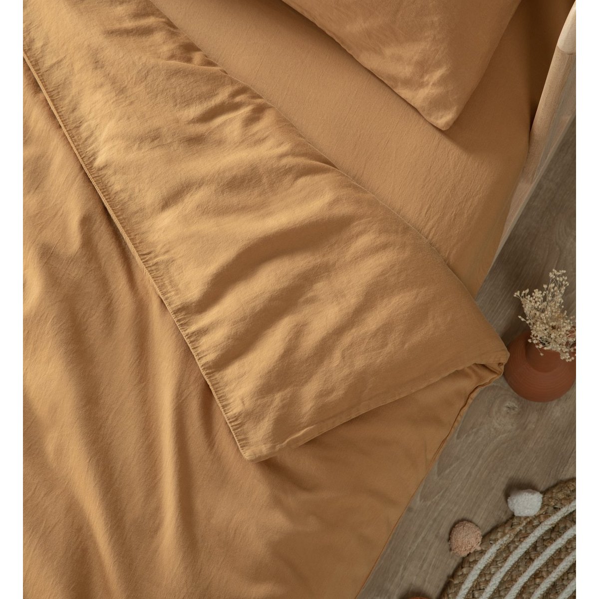 Drap housse bébé SATIN DE COTON BIO LAVÉ ambre, KADOLIS