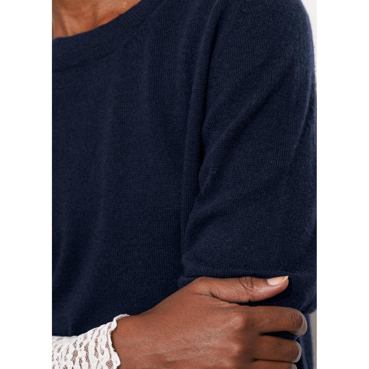 Pull fin en laine mélangée marine, PROMOD
