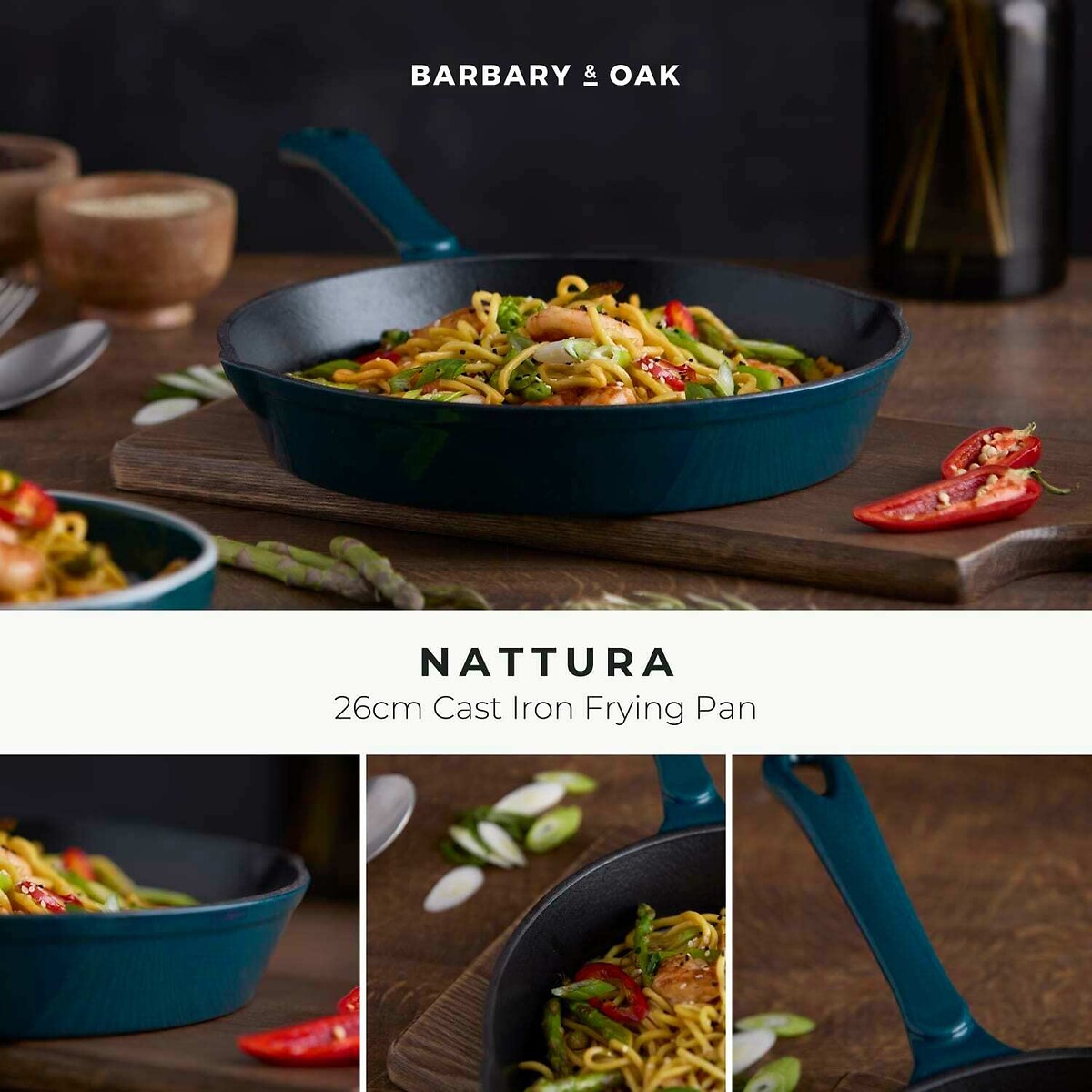 26cm Nattura Cast Iron Round Fry Pan teal, BARBARY & OAK