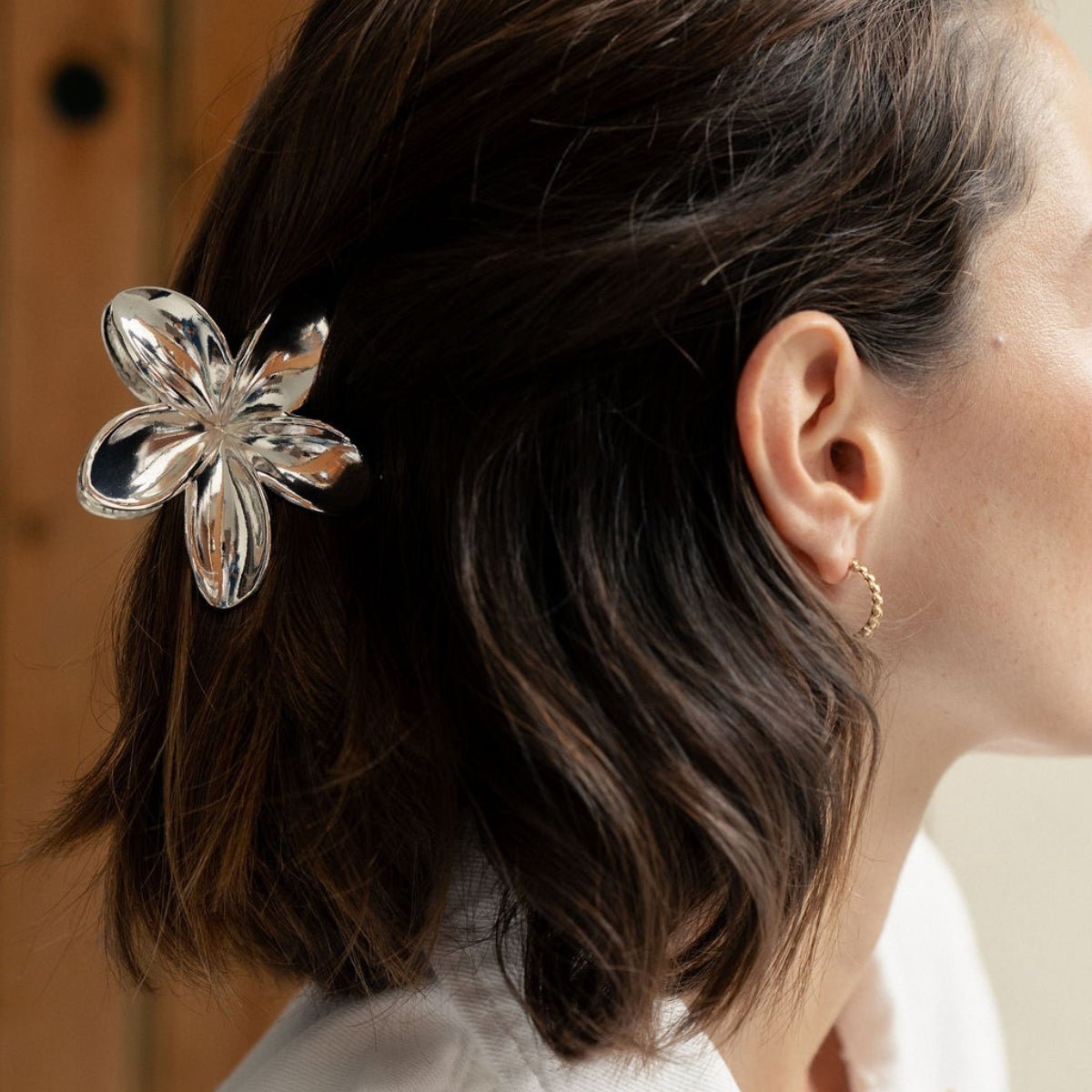 Pince à cheveux fleur argentée argenté, BALABOOSTE