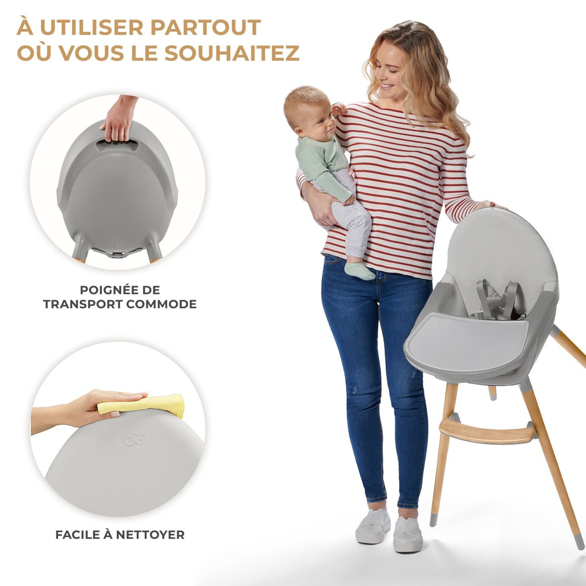 Chaise haute 2 en 1 Fini 2 gris, KINDERKRAFT