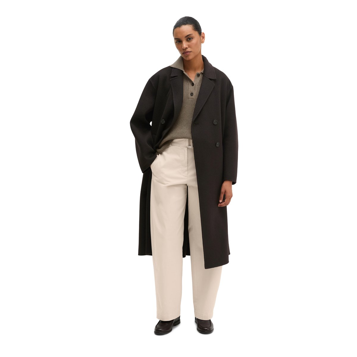 Manteau en laine relaxed en double face de haute qualité noir, MARC O'POLO