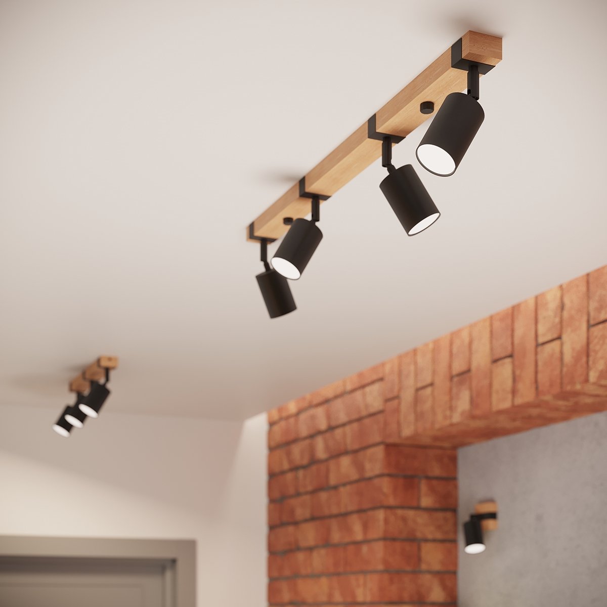 Plafonnier Acier Noir/Bois Naturel GU10 4 Fager noir, EDEN