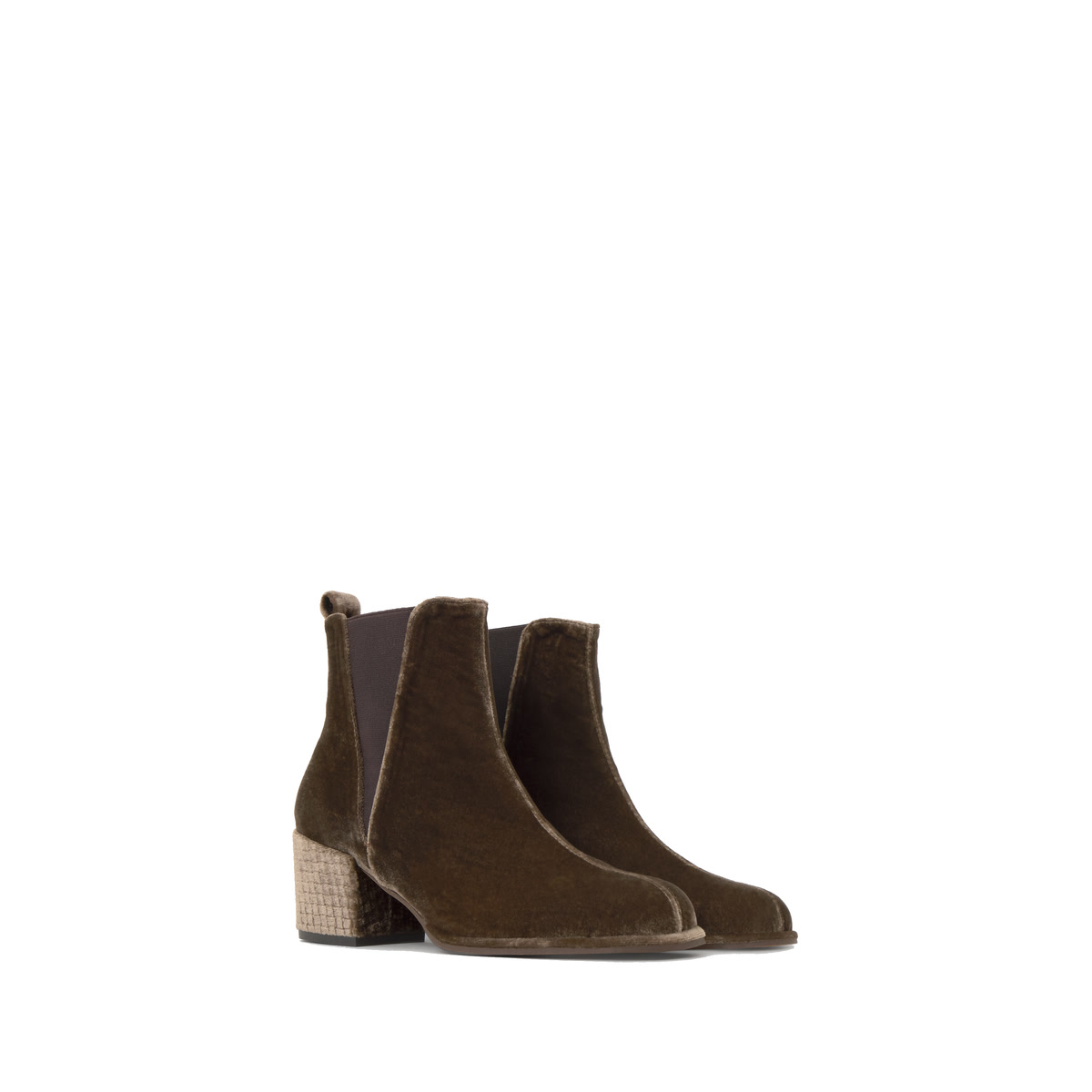 Bottines à talon bloc en velours NEANDRA marron foncé, CASTANER