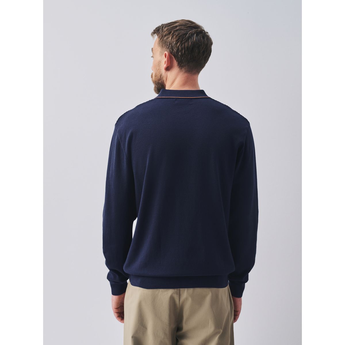 Polo en maille torsadée à liserés bleu marine, NEXT
