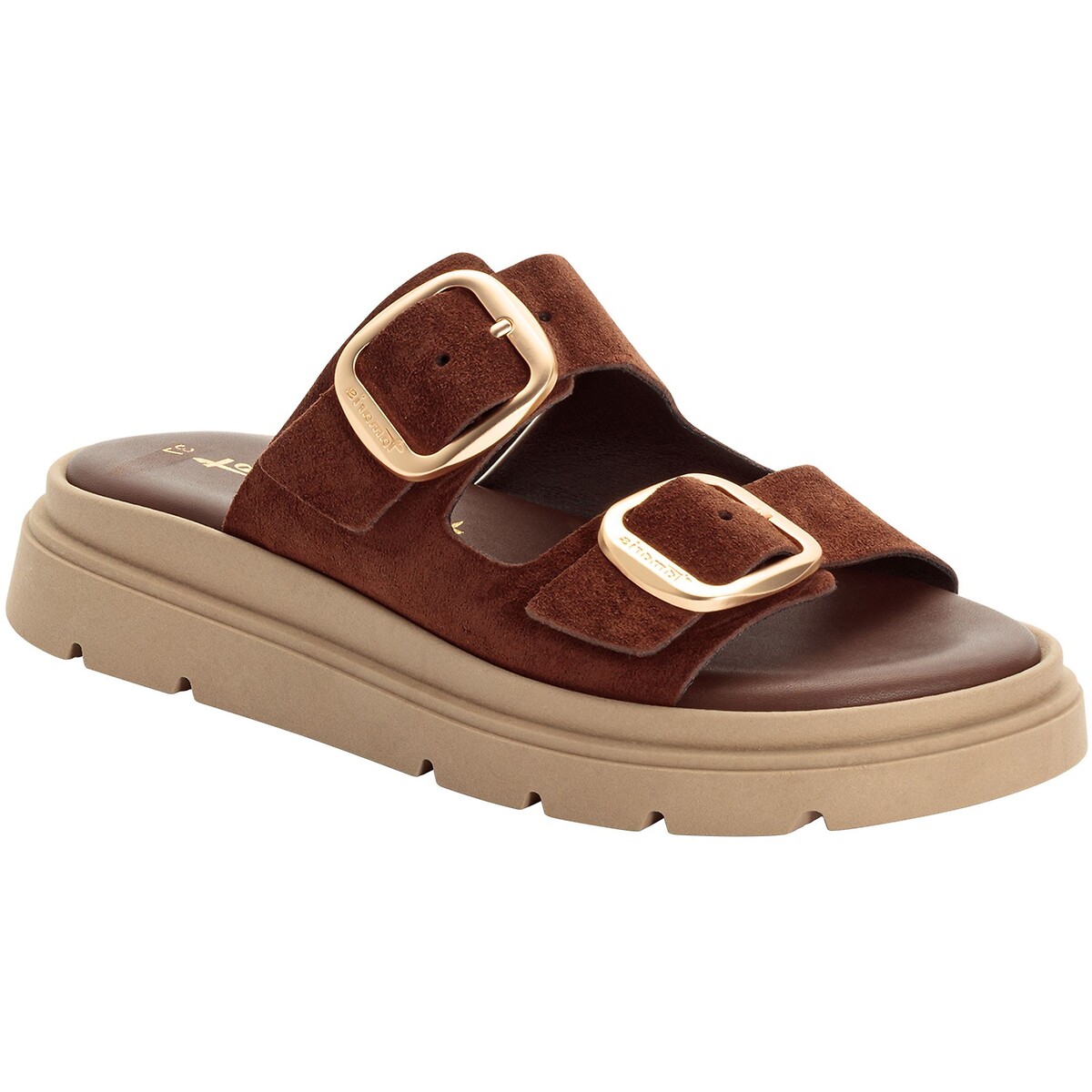 Mules chunky en cuir cognac, TAMARIS