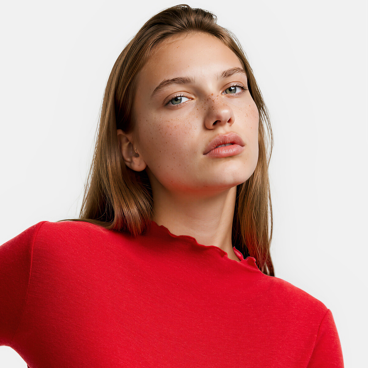 T-shirt col montant manches longues en lyocell et laine rouge, LA REDOUTE COLLECTIONS