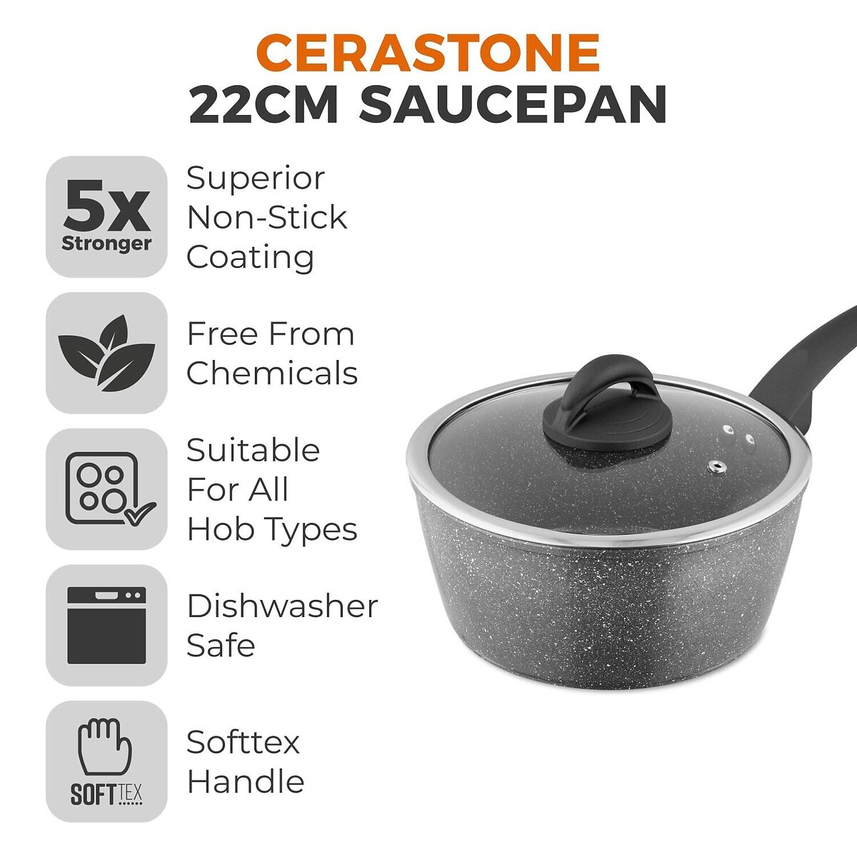 22cm Cerastone Saucepan Graphite grey, TOWER