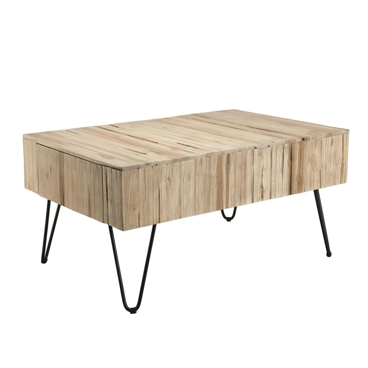 Table basse avec tiroirs bois massif teck naturel et pieds métal 90x60cm JAIPUR bois naturel, PIER IMPORT