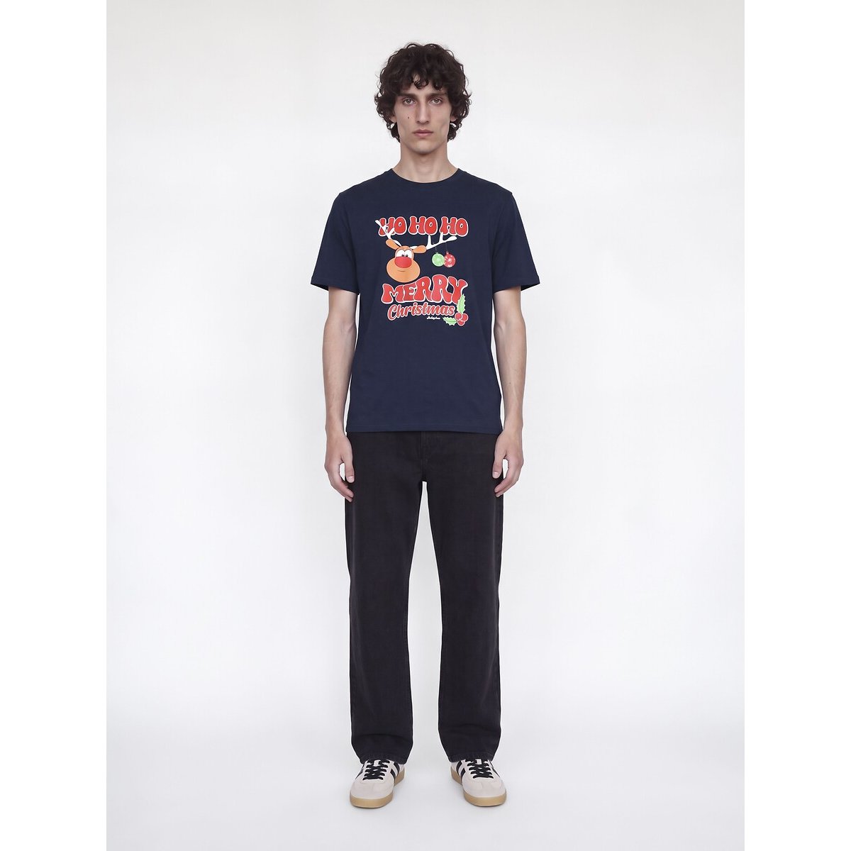 T-shirt manches courtes, col rond, XMAS bleu marine, JACK & JONES