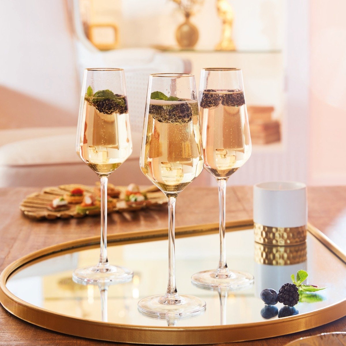 4 flûtes à champagne 23cl -ULTIME BORD OR transparent, CRISTAL D ARQUES
