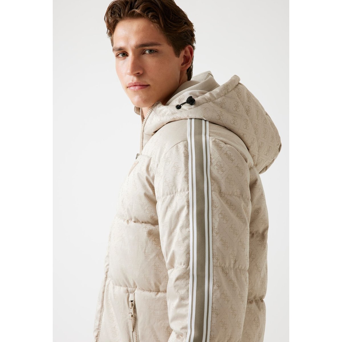 Doudoune À Capuche 4G beige multi, GUESS