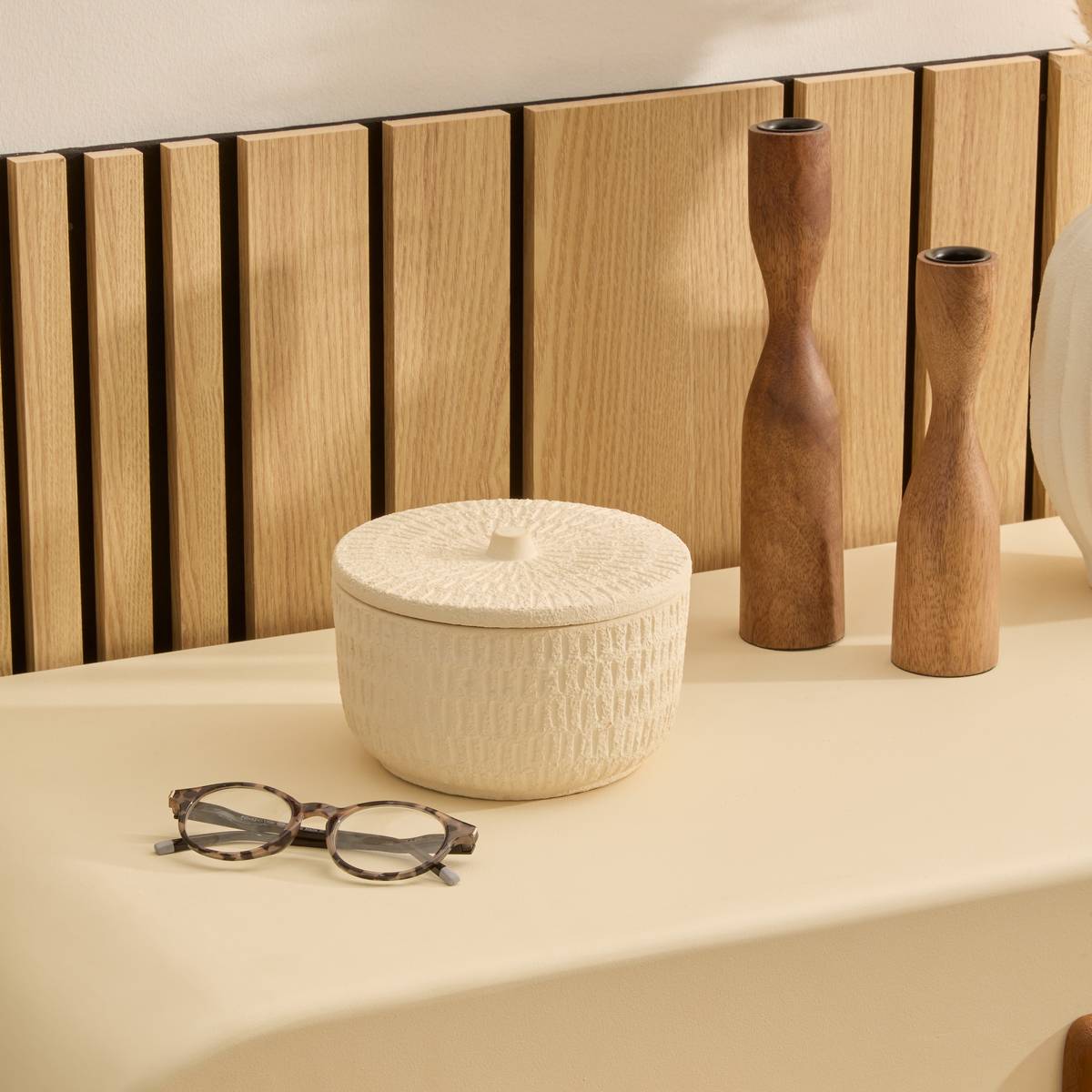 Boîte décorative D15,5cm céramique SIEN blanc, ATMOSPHERA