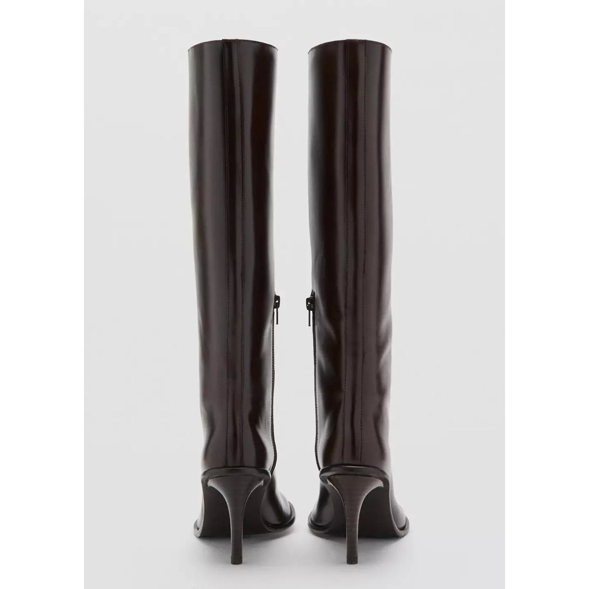 Bottes hautes talon cuir chocolat, MANGO