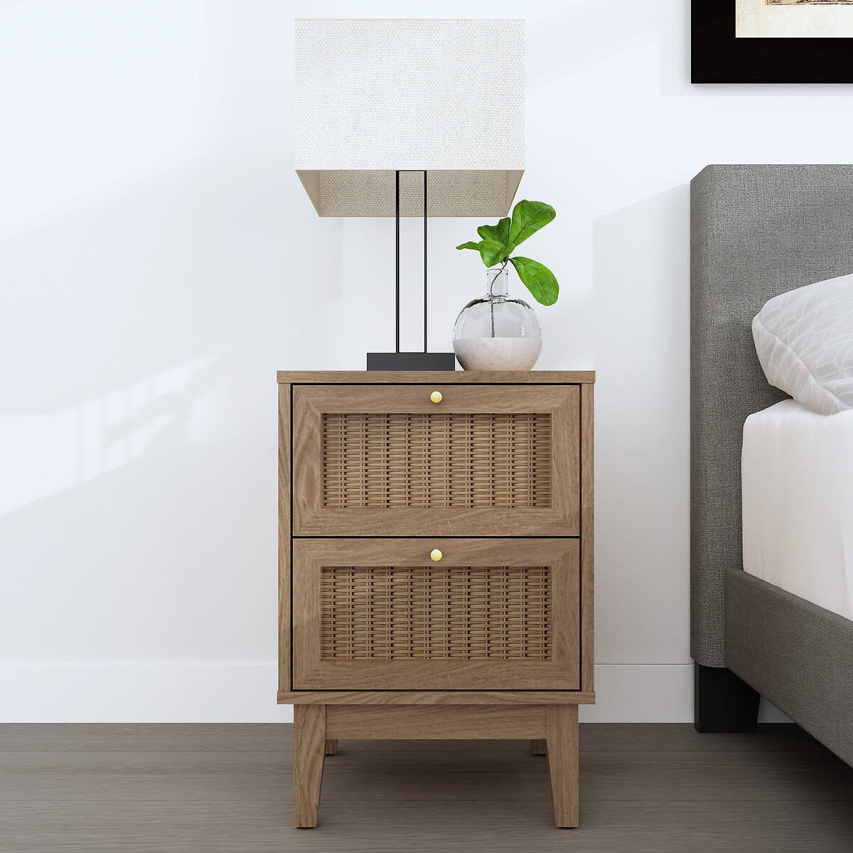 Boho Oak Rattan Bedside Cabinet oak, SO'HOME