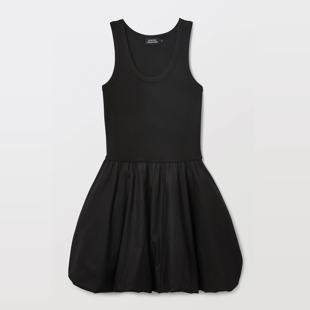 Robe courte débardeur bi matière noir, MONOPRIX