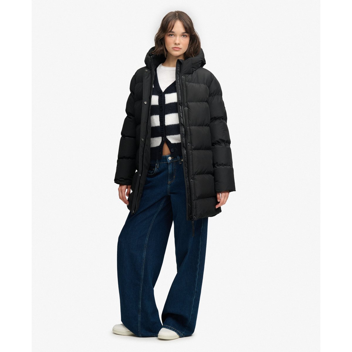 Doudoune mi-longue à capuche Sports noir, SUPERDRY
