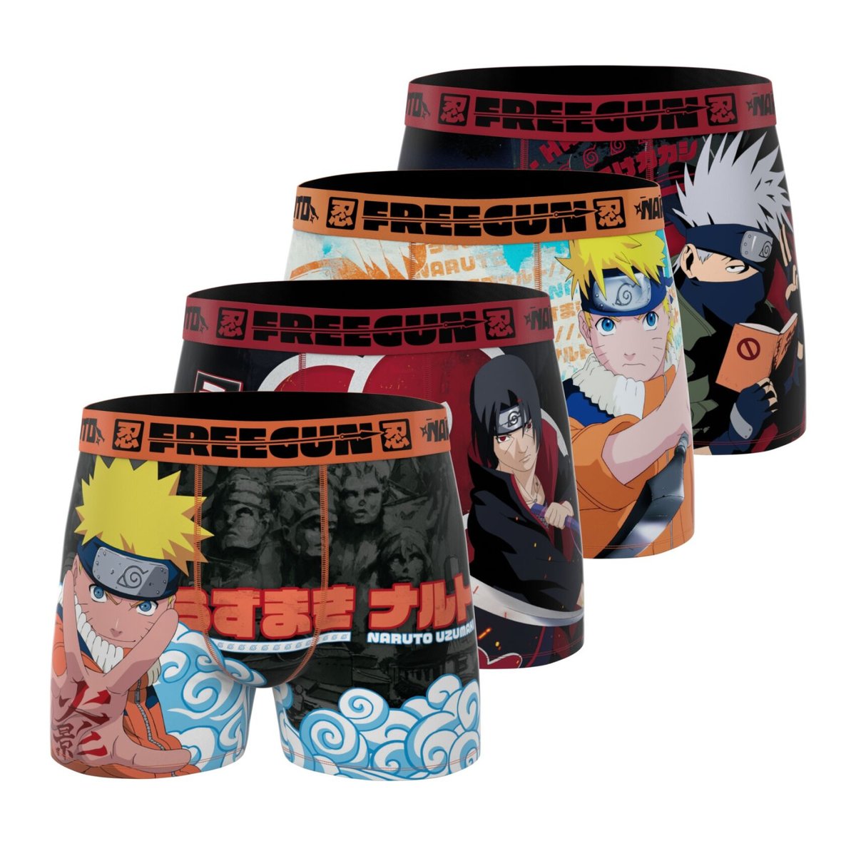 Lot De 4 Boxers Naruto rouge/noir/jaune/orange, FREEGUN